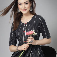 Stylum Women's Woven Design & Embellished Cotton Blend Pleated Dress Kurta (DRSSHREYA)