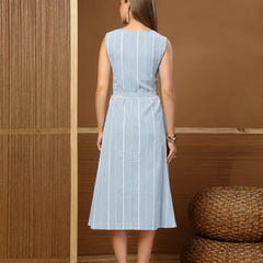 Stylum Women's Sky Blue Self Design Katha Cotton A-Line Dress (DRSSKYPARKER)