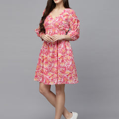 Stylum Women's Floral printed Cotton Flared dress (DRSSOUL)