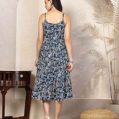 Stylum Women's Teal Blue Floral Printed Polyester Tiered Strappy Dress (DRSTEALBOOMER)