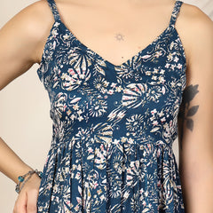 Stylum Women's Teal Blue Floral Printed Polyester Tiered Strappy Dress (DRSTEALBOOMER)