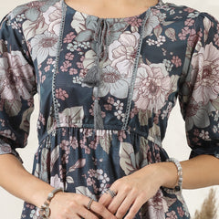 Stylum Women's Teal Blue Floral Printed Rayon Flared Dress  (DRSTEALRIVA)