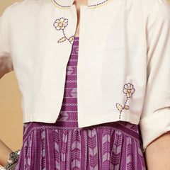 Stylum Women's Violet Woven Printed Cotton Tiered Dress With Cotton Flax Jacket (DRSVOILOAKLEY)