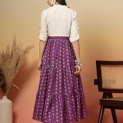 Stylum Women's Violet Woven Printed Cotton Tiered Dress With Cotton Flax Jacket (DRSVOILOAKLEY)