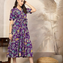 Stylum Women's Voilet Tropical Printed Rayon Tiered Dress (DRSVOILSOMIL)