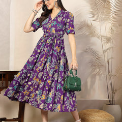 Stylum Women's Voilet Tropical Printed Rayon Tiered Dress (DRSVOILSOMIL)