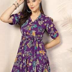 Stylum Women's Voilet Tropical Printed Rayon Tiered Dress (DRSVOILSOMIL)