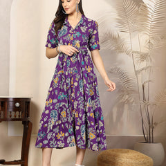 Stylum Women's Voilet Tropical Printed Rayon Tiered Dress (DRSVOILSOMIL)