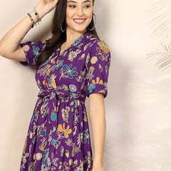 Stylum Women's Voilet Tropical Printed Rayon Tiered Dress (DRSVOILSOMIL)