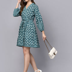 Floral Printed Cotton Flared dress