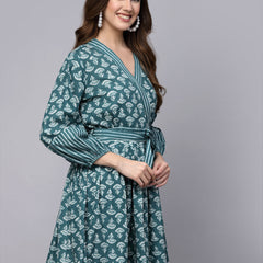 Floral Printed Cotton Flared dress