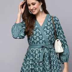 Floral Printed Cotton Flared Dress