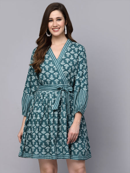 Floral Printed Cotton Flared dress