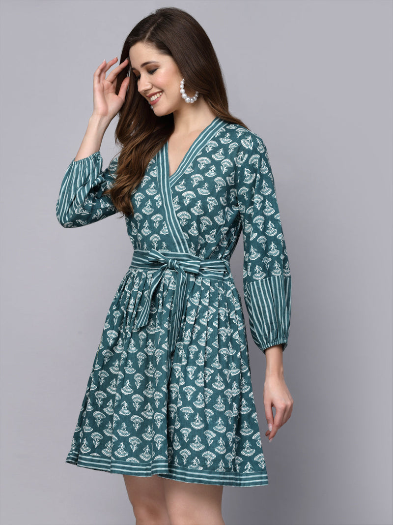 Floral Printed Cotton Flared dress