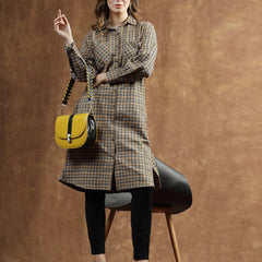 Stylum Women's Semi Woolen Checked Wool Blend Blazer Dress (DRSWFALLMUSTARD)