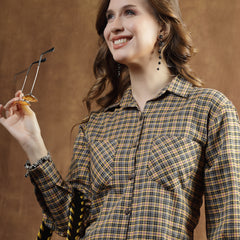 Stylum Women's Semi Woolen Checked Wool Blend Blazer Dress (DRSWFALLMUSTARD)