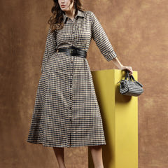 Stylum Women's Semi Woolen Checked Wool Blend A-Line Dress (DRSWGRAPHYELLOW)