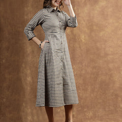 Stylum Women's Semi Woolen Checked Wool Blend A-Line Dress (DRSWGRAPHYELLOW)