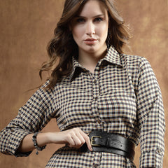 Stylum Women's Semi Woolen Checked Wool Blend A-Line Dress (DRSWGRAPHYELLOW)