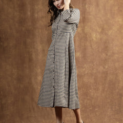 Stylum Women's Semi Woolen Checked Wool Blend A-Line Dress (DRSWGRAPHYELLOW)