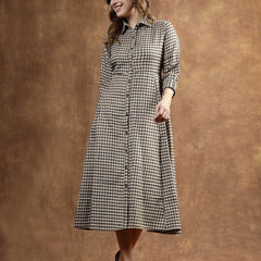 Stylum Women's Semi Woolen Checked Wool Blend A-Line Dress (DRSWGRAPHYELLOW)