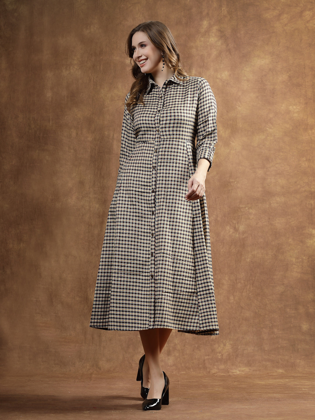 Knitted Dress Woolen Knee Length Dress Stylum Women's Semi Woolen Checked Wool Blend A-Line Dress (DRSWGRAPHY Stylumin Knitted Dress Woolen Knee Length Dress Stylum Women's Semi Woolen Checked Wool Blend A-Line Dress (DRSWGRAPHY Stylumin