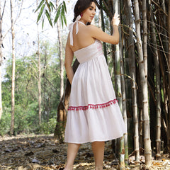 Stylum Women's White Solid & Embroidered Italian Crepe Flared Dress (DRSWHITEARYA)