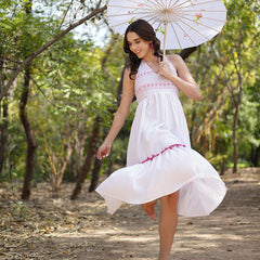 Stylum Women's White Solid & Embroidered Italian Crepe Flared Dress (DRSWHITEARYA)