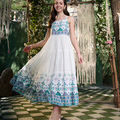 Stylum Women's White Ikat Printed Rayon Tiered Dress (DRSWHITEBLISS)