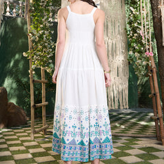 Stylum Women's White Ikat Printed Rayon Tiered Dress (DRSWHITEBLISS)