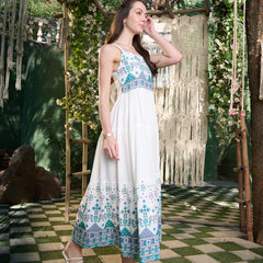 Stylum Women's White Ikat Printed Rayon Tiered Dress (DRSWHITEBLISS)