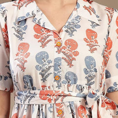 Stylum Women's White Floral Printed Cotton Blend Tiered Dress (DRSWHITEPASTA)