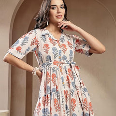 Stylum Women's White Floral Printed Cotton Blend Tiered Dress (DRSWHITEPASTA)