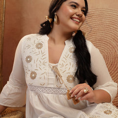 Stylum Women's Plus Size White Solid & Embroidered Cotton Tiered Dress (DRSWHITESHIBAPLUS)