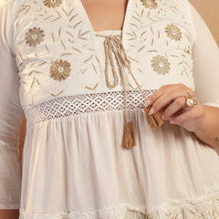 Stylum Women's Plus Size White Solid & Embroidered Cotton Tiered Dress (DRSWHITESHIBAPLUS)