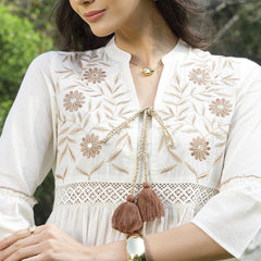 Stylum Women's White Solid & Embroidered Cotton Tiered Dress (DRSWHITESHIBA)