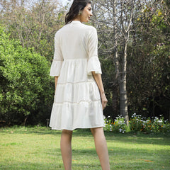 Stylum Women's White Solid & Embroidered Cotton Tiered Dress (DRSWHITESHIBA)