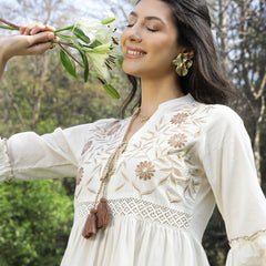 Stylum Women's White Solid & Embroidered Cotton Tiered Dress (DRSWHITESHIBA)