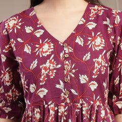 Stylum Women's Wine Floral Printed Cotton Flared Dress (DRSWINEBUBBLE)