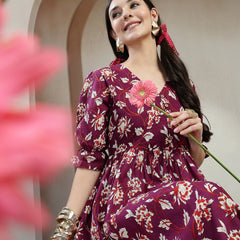 Stylum Women's Wine Floral Printed Cotton Flared Dress (DRSWINEBUBBLE)