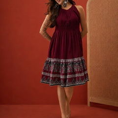 Stylum Women's Wine Solid Cotton A-Line Dress (DRSWINEDORA)