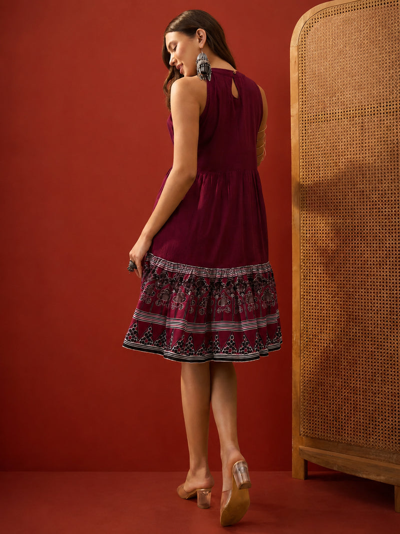 Stylum Women's Wine Solid Cotton A-Line Dress (DRSWINEDORA)