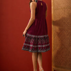 Stylum Women's Wine Solid Cotton A-Line Dress (DRSWINEDORA)