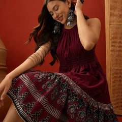 Stylum Women's Wine Solid Cotton A-Line Dress (DRSWINEDORA)