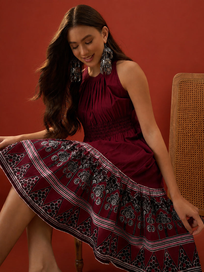 Stylum Women's Wine Solid Cotton A-Line Dress (DRSWINEDORA)