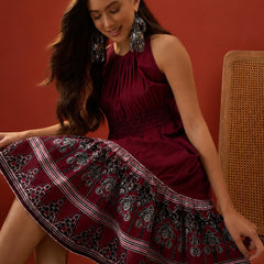 Stylum Women's Wine Solid Cotton A-Line Dress (DRSWINEDORA)