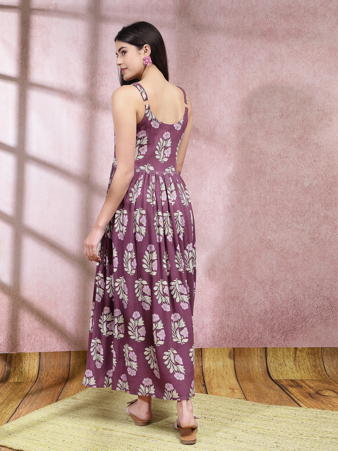 Stylum Women's Floral Printed Rayon Long Flared Dress (DRSWINEISHA)