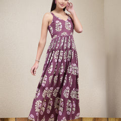 Stylum Women's Floral Printed Rayon Long Flared Dress (DRSWINEISHA)