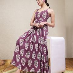 Stylum Women's Floral Printed Rayon Long Flared Dress (DRSWINEISHA)