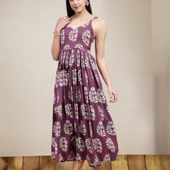 Stylum Women's Floral Printed Rayon Long Flared Dress (DRSWINEISHA)